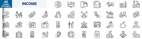 Income web icons in line style. Accounting, payment, bank, investment, commission, work, tax, collection. Editable stroke. Vector illustration.