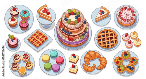 Assortment of Delicious Desserts - Cakes, Cupcakes, Pies, and Pastries.