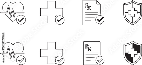 Medical Insurance and Healthcare Approval Icon Set