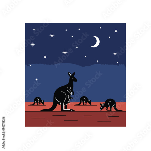 Mother Kangaroo with Joey in Pouch and Other Kangaroos.