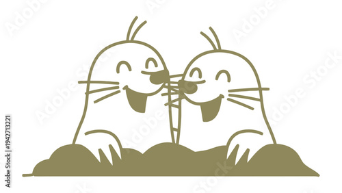 Playful Moles in Affinity: An illustration depicts two friendly moles, their faces alight with smiles, share a moment of affection, nose to nose, evoking a sense of companionship.