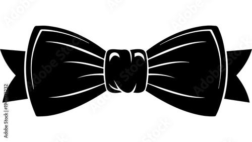 Black bow tie silhouette vector icon, classic formalwear ribbon with knot, elegant fashion accessory illustration for wedding, tuxedo, party and branding