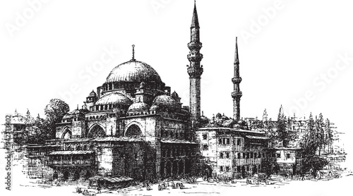 Prophet's Mosque, Saudi Arabia illustration on a white background. This vector illustration can be used in any size you like for advertising, logos, and other work.