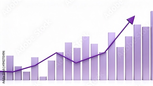Free Download Purple bar graph with rising arrow on white 3D financial chart showing growth profit success business analytics investment economy data visualization statistics marketing - GFXLoad
