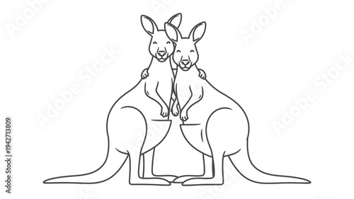 Two Kangaroos Hugging: A charming illustration depicts two kangaroos embracing each other, symbolizing friendship and companionship. The simple.