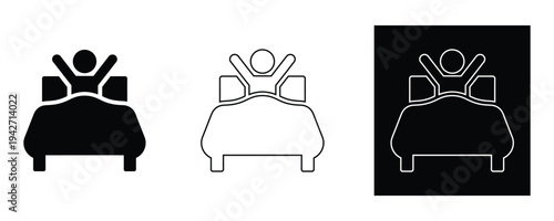 Three styles of a person lying on a bed on white background with arms up