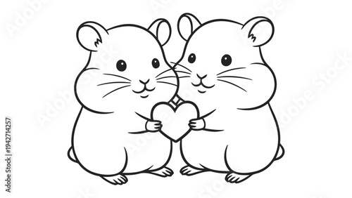 Hamster Harmony: A charming illustration depicts two adorable hamsters holding a heart. A symbol of love and togetherness, perfect for conveying messages of affection and companionship.