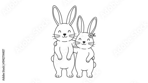Bunny Couple in Unity: Two adorable bunnies, united in a display of affection. Their embrace is a charming illustration of love and togetherness.