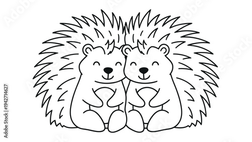 Pair of Hedgehogs: A cozy illustration of two happy hedgehogs snuggling together.