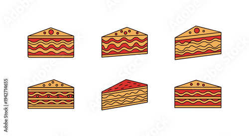 Lasagna Line art vector set minimal digital abstract color illustration