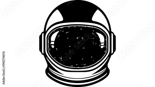 Black and white astronaut helmet icon in bold silhouette style, space exploration headgear vector illustration isolated on white background