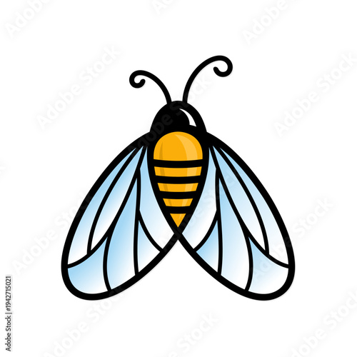 Symbol of a stylized bee with blue wings.
