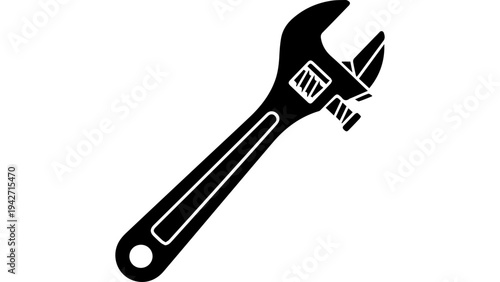 Black adjustable wrench silhouette icon vector illustration, simple monochrome spanner tool symbol for repair service, construction, maintenance and DIY