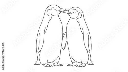 Penguin Love: Two penguins stand close, sharing a tender moment of affection, their beaks gently touching in a gesture of love and connection. 