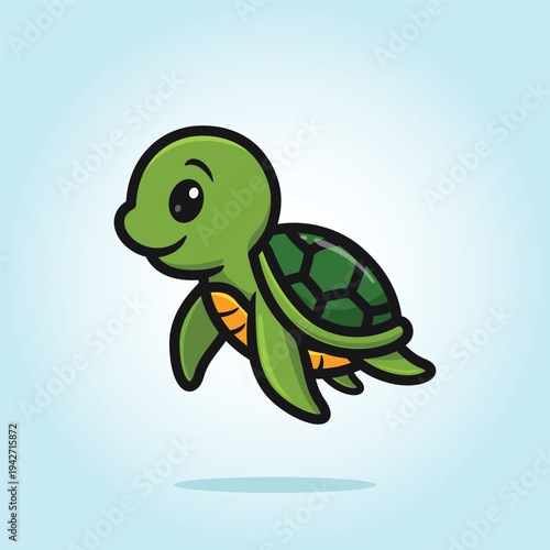 Happy Green Sea Turtle Cute Cartoon Icon Vector Illustration. Isolated background. Flat Cartoon Style