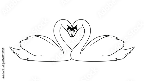 Swan Heart in monochrome: Two elegant swans form a heart with their necks, symbolizing eternal love and affection. A pure, minimalistic outline.