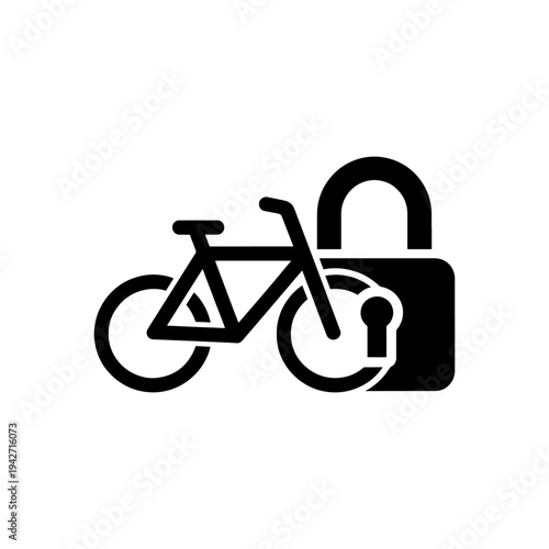 A black graphic depicts a bicycle secured with a padlock representing safety and security silhouette