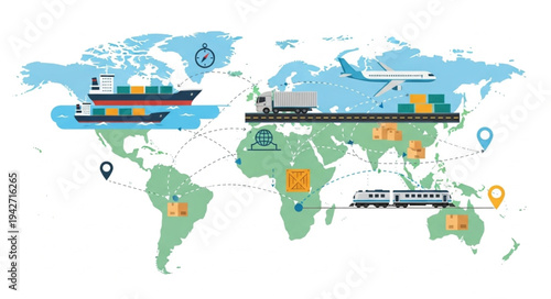 Global Shipping Routes on World Map.