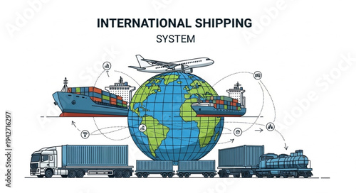 Global Shipping System Illustration.