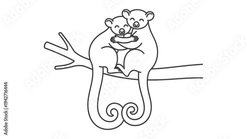 Koala Bear Hugs Illustration: An adorable illustration shows the touching moment of koala in a warm embrace, exemplifying the affection bond in animal family.