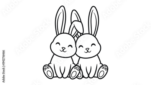 Cuteness Overload: Two adorable cartoon bunnies with big ears sit side by side, radiating joy and affection. perfect for a children's book or Easter card. 
