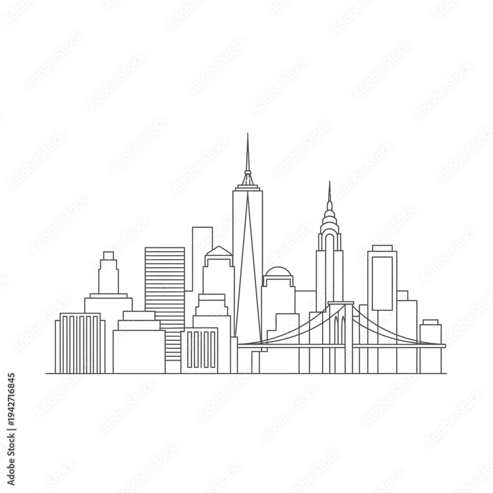 Fototapeta premium New York City Skyline Silhouette Drawing.