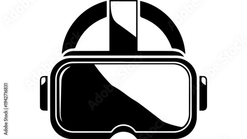 Black and white virtual reality headset icon vector illustration, VR goggles silhouette with headband, simple flat symbol for technology apps, web and UI