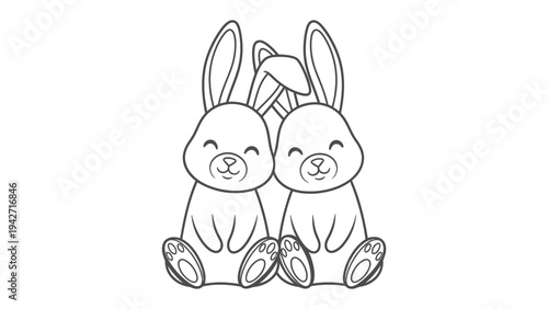 Adorable Bunny Companions: Two charming bunnies sit together, exuding warmth and friendship, their soft features conveying a sense of unity and togetherness. 