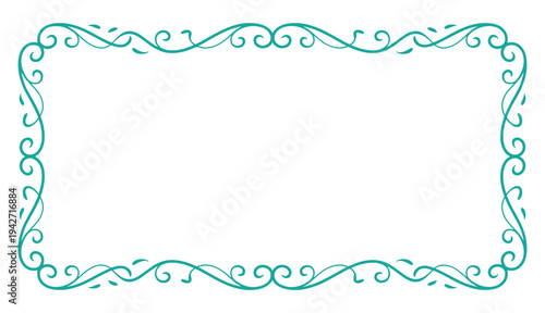 Elegant turquoise decorative border with intricate scrollwork designs framing a blank space