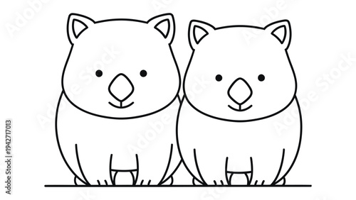 Wombat Pair: A cute and simple line drawing features two adorable wombats sitting side by side, ready for coloring or design.