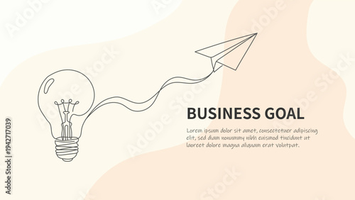 Business Goal Concept Lightbulb and Paper Plane Line Art Illustration