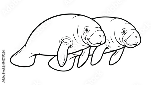 Gentle Giants of the Sea: A pair of serene manatees glides gracefully through the underwater realm.