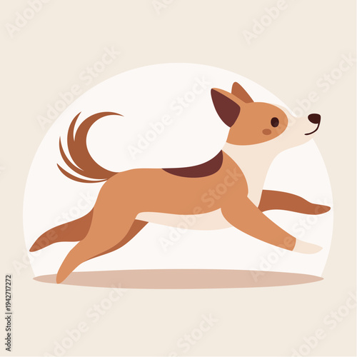 Cute dog running with its tail wagging in a joyful cartoon illustration