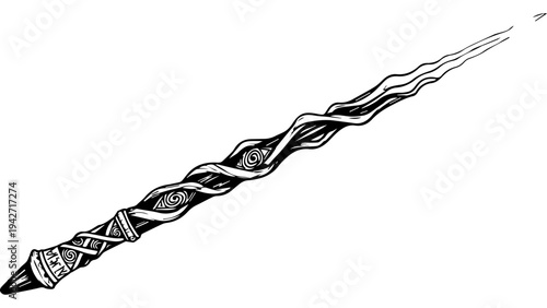 Hand drawn twisted spiral drill bit in black and white, isolated vector line art illustration of construction tool for woodworking, DIY repair, icon style