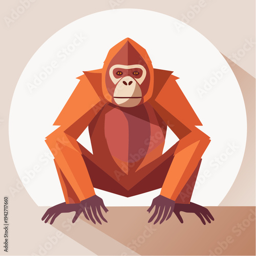 Flat design illustration of an orangutan, a great ape species native to Borneo and Sumatra