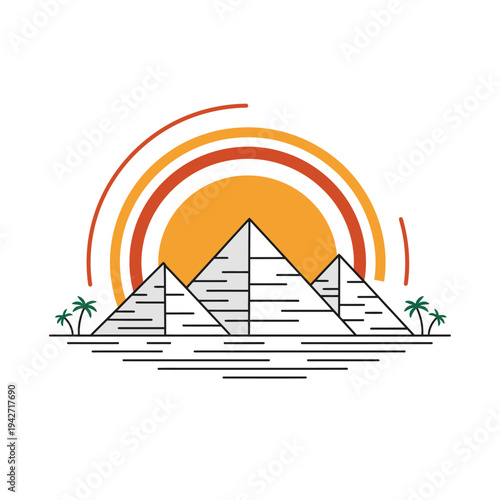Ancient Egyptian Pyramids Sunrise Landmark Illustration.