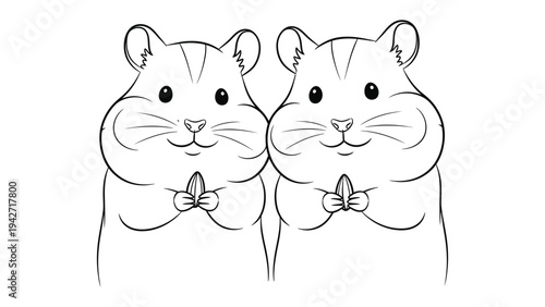 Playful Hamsters: Two adorable hamsters, in a charming hand-drawn style, share a moment of togetherness, each clutching a sunflower seed and radiating simple joy.