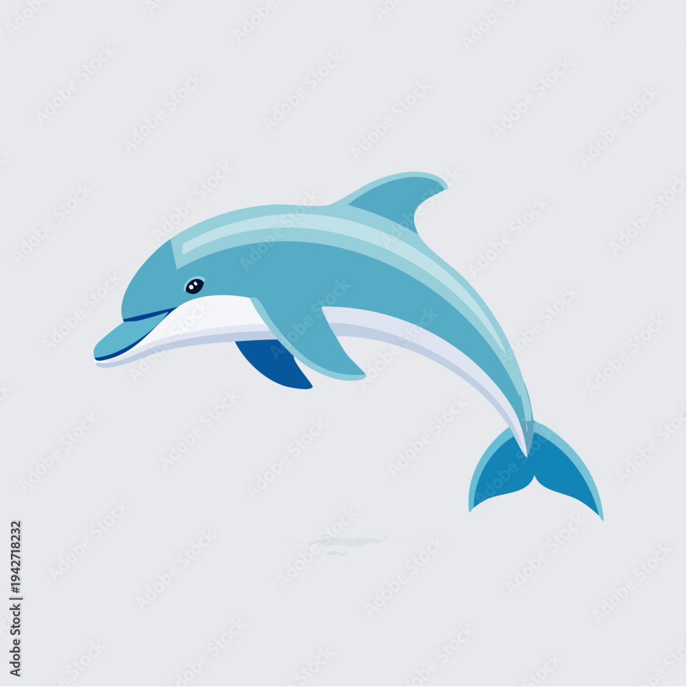 Obraz premium Vibrant Blue Dolphin Illustration Captured in Dynamic Mid-Jump Pose Against a Simple Background