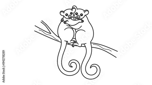Lemur Love: Two adorable lemurs embrace on a branch, their tails intertwined in a sweet display of affection and companionship.
