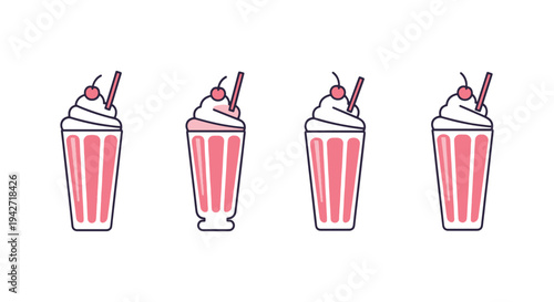 Strawberry Milkshake Line art creative modern abstract color vector