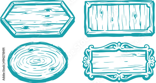 Hand Drawn Wooden Frame Set Vector Illustration, Rustic Wood Frame Sketch Collection.