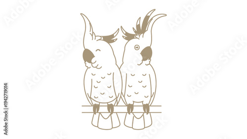 Graceful Duo: A line illustration showcases two elegant parrots perched side by side, radiating a sense of companionship and delicate charm.