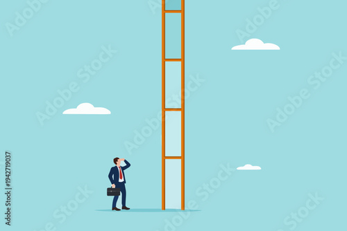 Man Looking At Tall Ladder