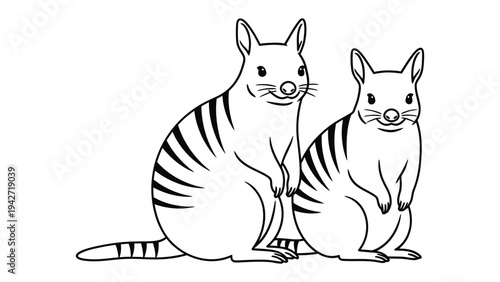 Two Quolls Side by Side: A close-up illustration of two Quolls, showcasing their unique striped pattern and friendly demeanor. Perfect for educational materials and wildlife-themed projects.