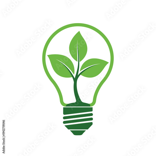 Vector green light bulb with leaves icon, eco concept symbol
