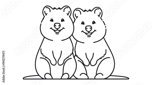 Two Smiling Quokkas: The image features a cute cartoon of two adorable quokkas side by side, radiating friendliness with their smiles. They exude charm and happiness.