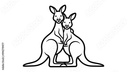 Kangaroo illustration: a charming and simple illustration of two kangaroos, symbolizing connection, care, and unity. Perfect for a design related to wildlife, animals, or family.