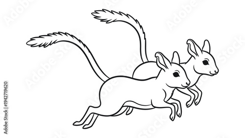 Jerboa duo: Witness the agility and grace of two jerboas as they dart across the scene, their long tails elegantly trailing behind them.