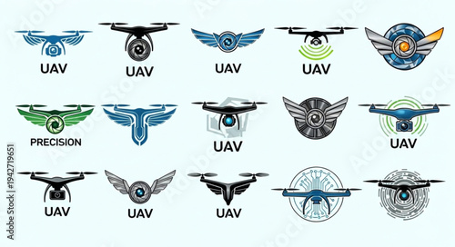 Collection of UAV Logos - Drone Designs for Aviation and Technology.