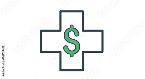 Medical care cost concept with green dollar sign in cross symbol on white background